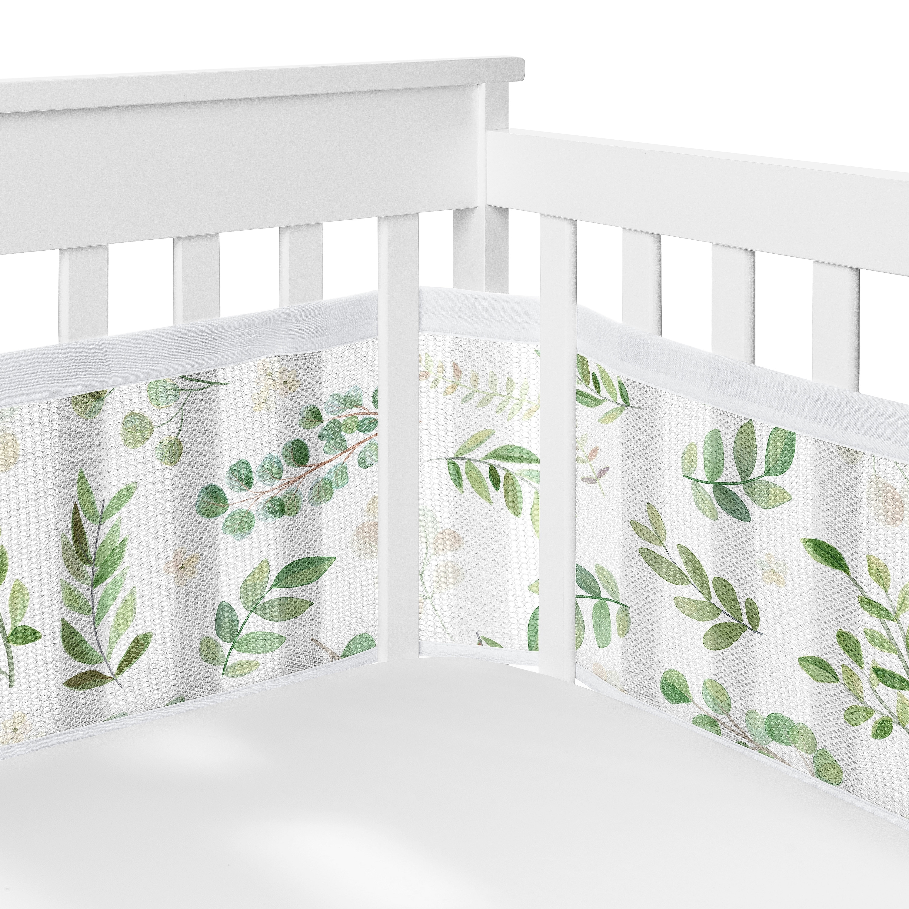 Sweet Jojo Designs BreathableBaby Breathable Mesh Crib Liner Boy or Girl Gender Neutral Unisex Botanical Green and White